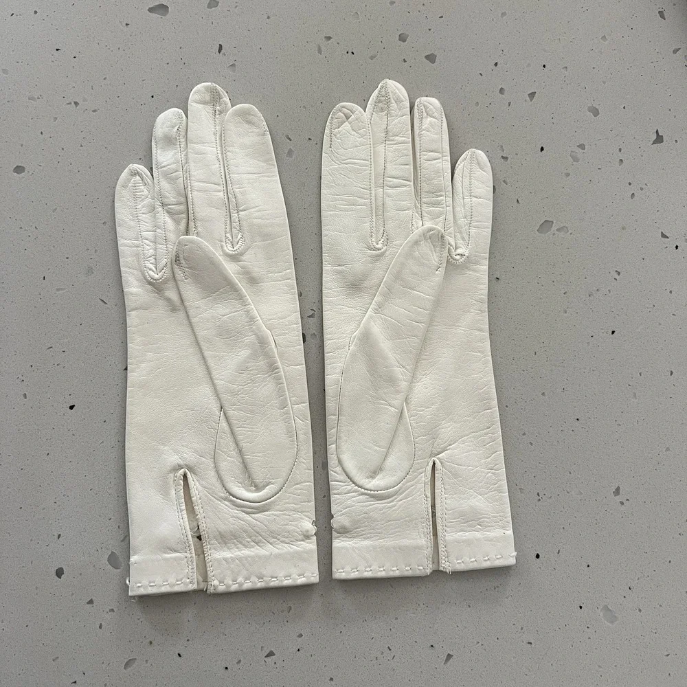 Vintage 50s 60s Genuine Deerskin Leather Gloves set White Black size 6 / 6.5
